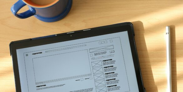 Compact tablet with a bright display and stylus on a desk, illustrating Apple's new OLED iPad mini
